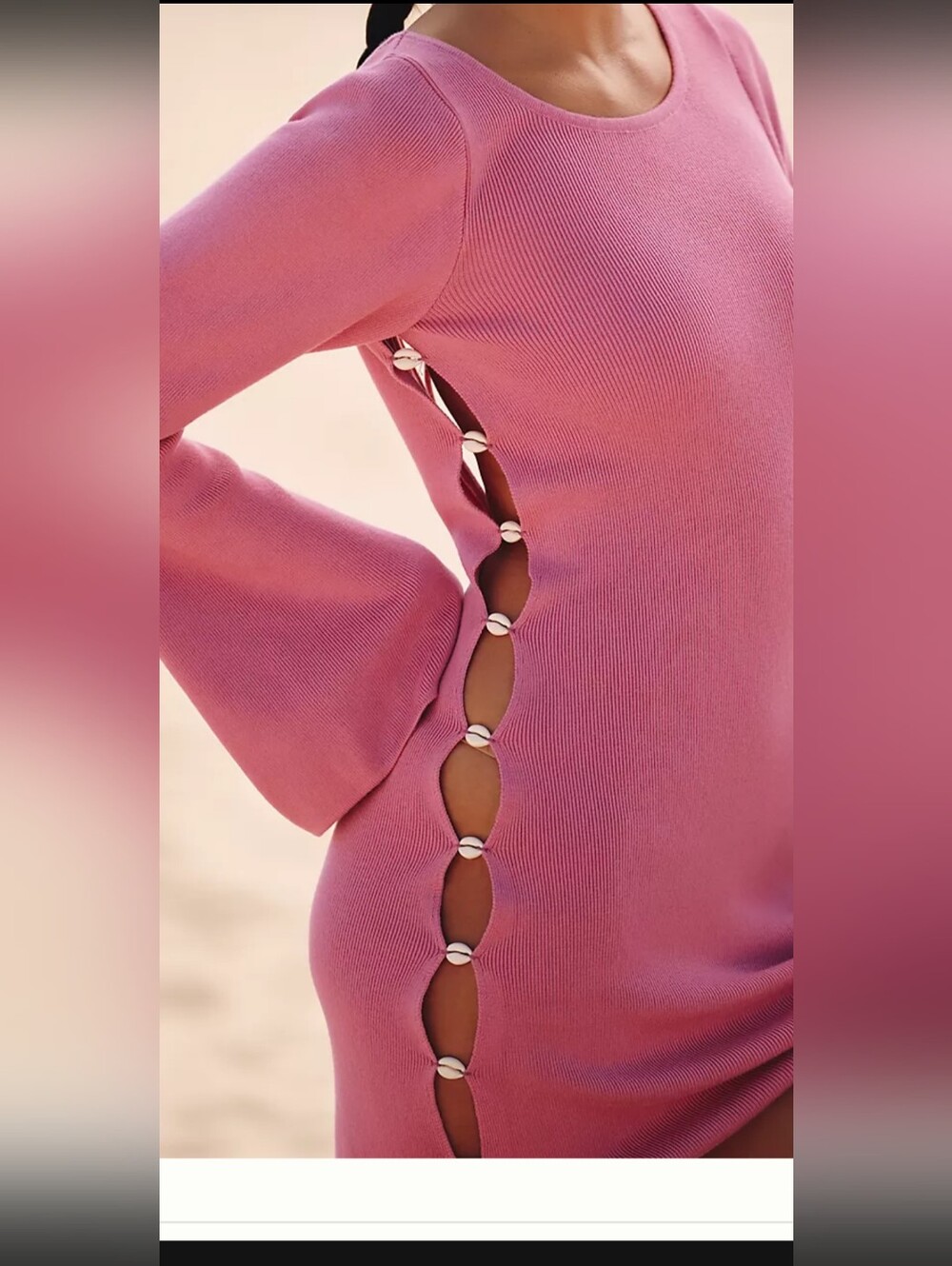 Feminine Pink Mini Dress with Side Cutouts and Shell Details